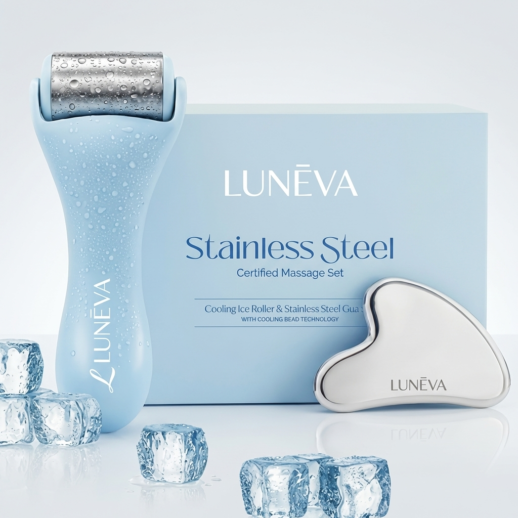 LUNEVA Cooling Set – Ice Roller & Gua Sha für unreine Haut